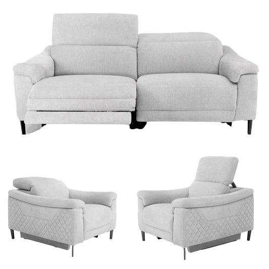 Oscar Electric Reclining 3 Piece Sofa Suite 3 + 1 + 1 Ivory Fabric