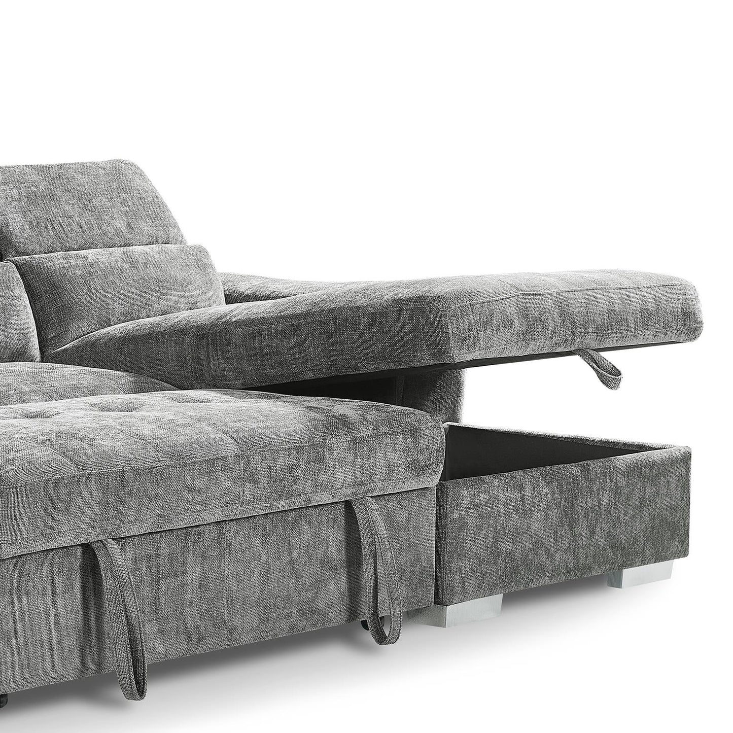 Alora 4–5 Seater Grey Fabric U-Shaped Sofa with Storage & Headrests