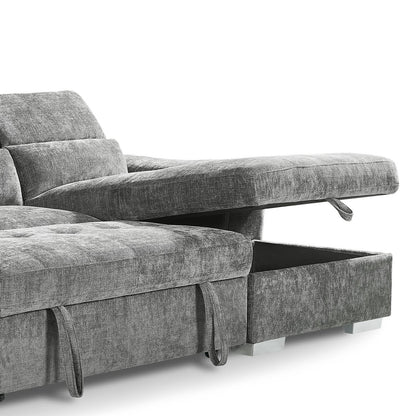 Alora 4–5 Seater Grey Fabric U-Shaped Sofa with Storage & Headrests