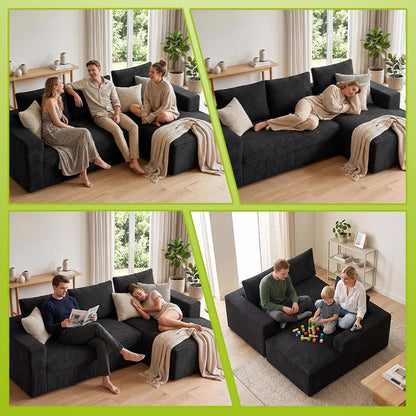 Lilly L Shaped Cord Cloud Sofa Boneless Chaise Beige or Black