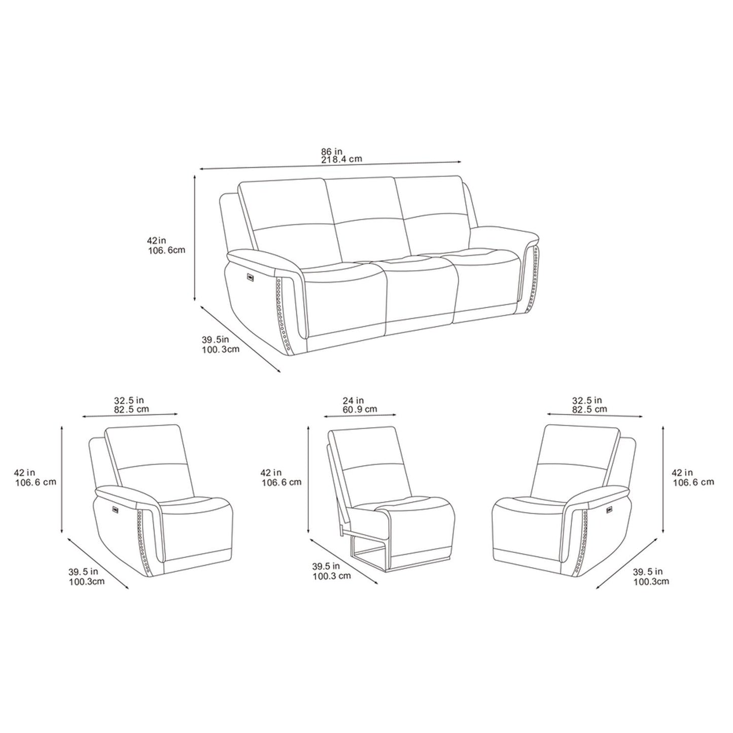 Mendoza Grey Plush Velvet Electric Reclining 3 + 2 Sofa Suite