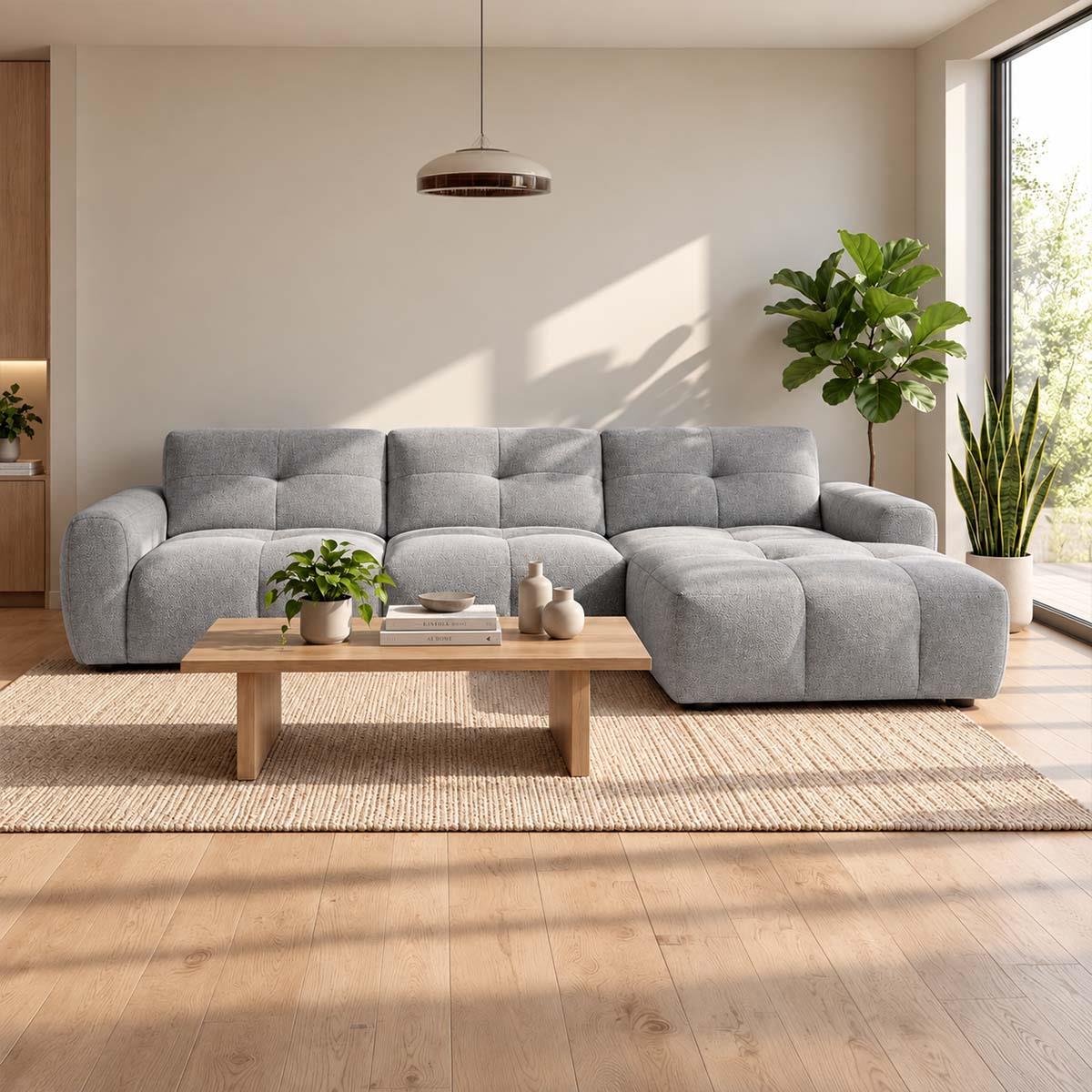 Marsha Large Chaise Corner Sofa Fabric L Shaped Beige or Grey