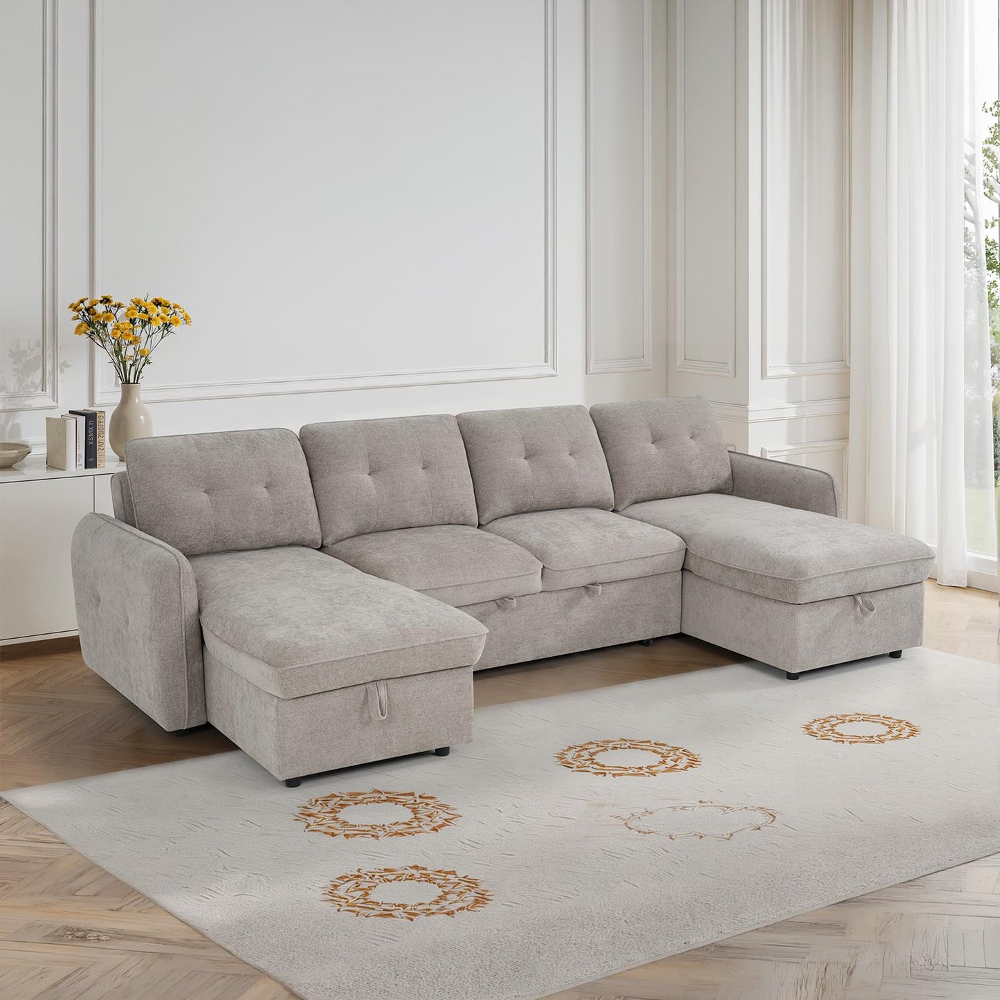 Seattle U Shaped 5 Seater Fabric Corner Sofa Bed