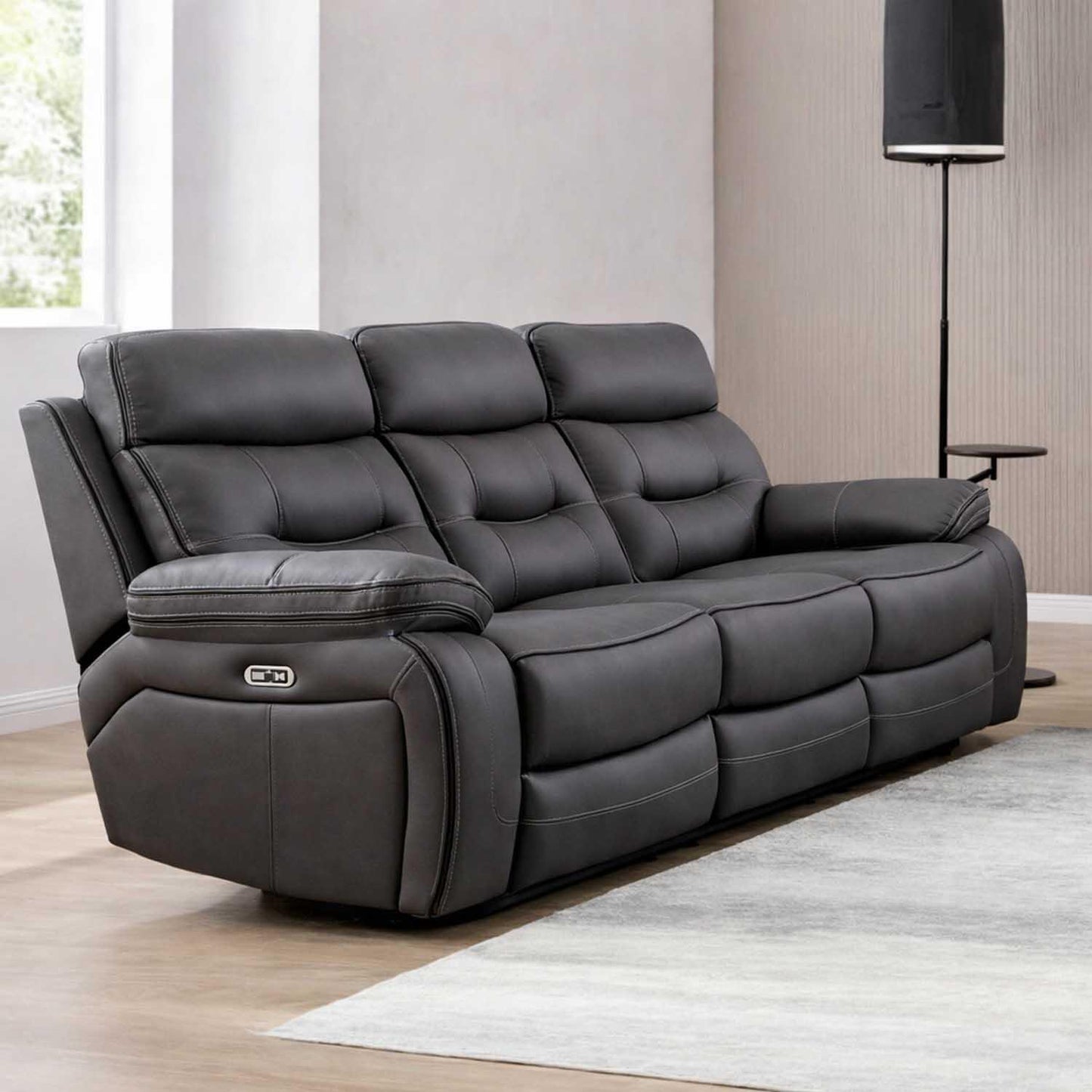 Renzo Grey Electric Recliner Sofa Suite 3+2+1 with USB Ports