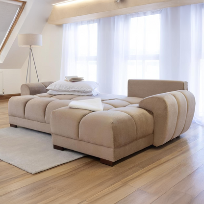 Zura Plush Velvet Large U Shaped 4 - 5 Seater Sofa  | Cream, Grey or Mocha