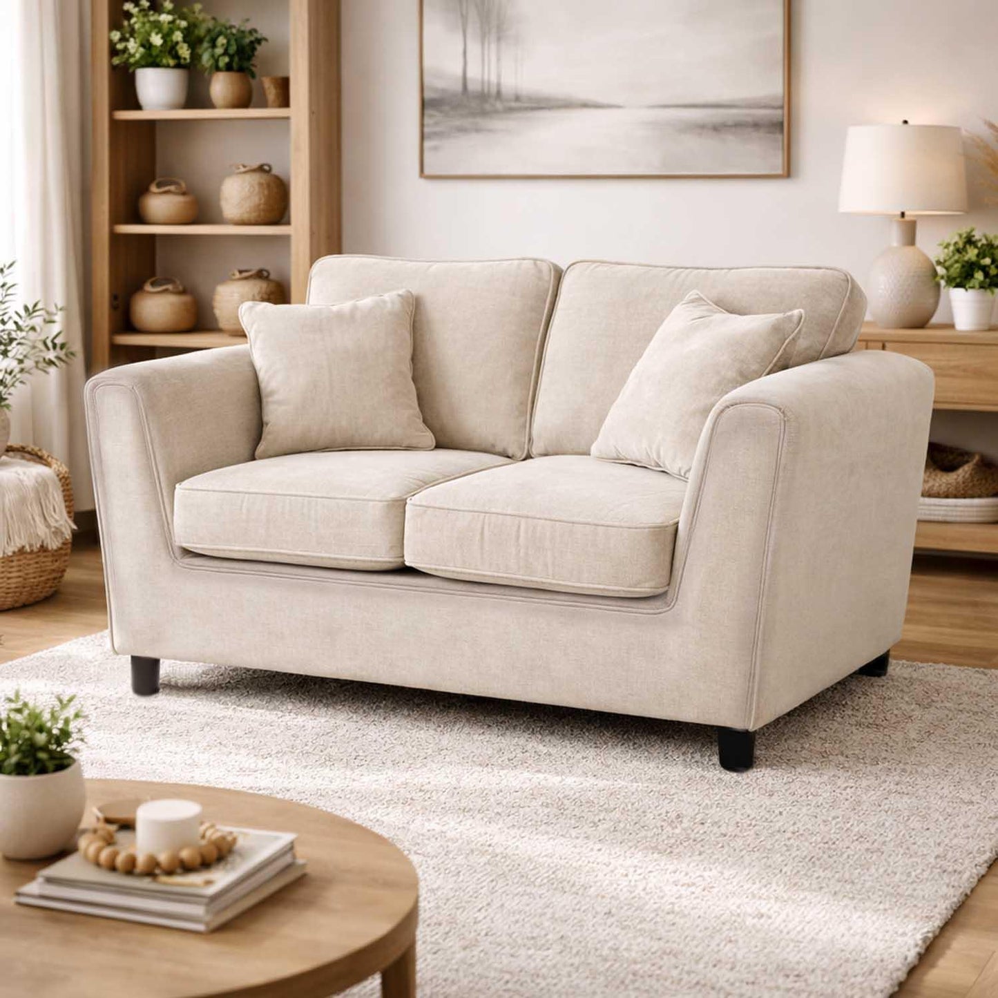 Ascot 3 + 2 Seater Sofa Set Chenille Fabric Beige Charcoal