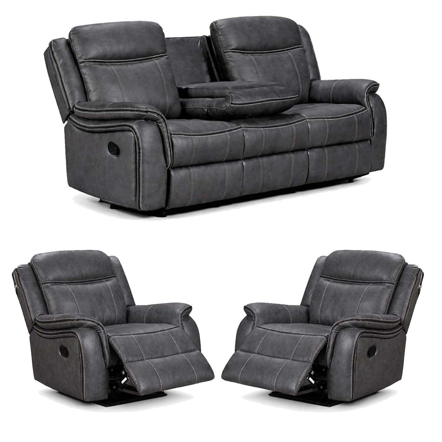 Tara Reclining 3 Piece Sofa Suite Grey Leather Look Fabric 3 + 1 + 1
