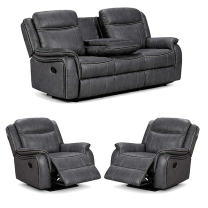 Tara Reclining 3 Piece Sofa Suite Grey Leather Look Fabric 3 + 1 + 1