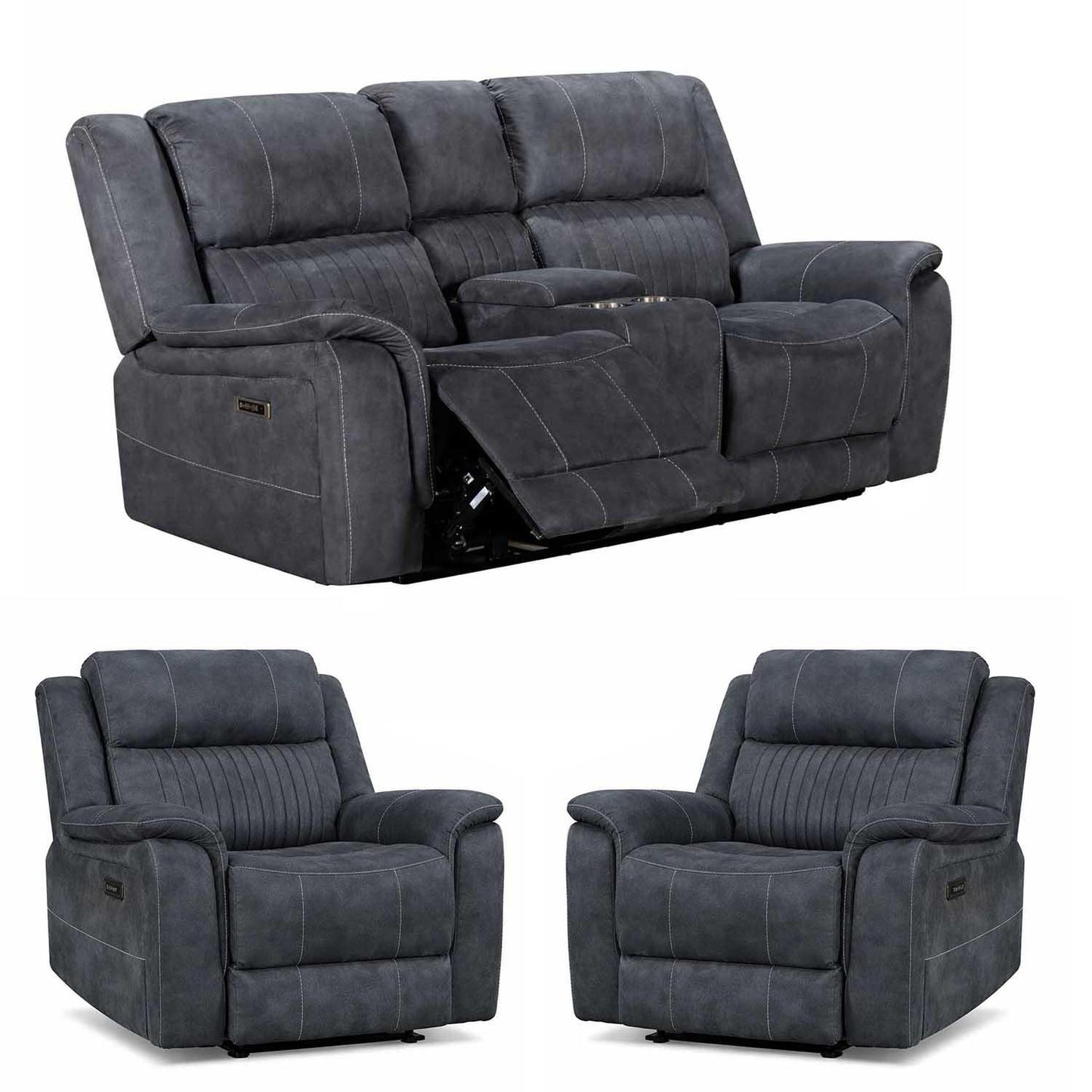 Cassandra Electric Recliner Sofa Range Grey Fabric USB 2 1 1