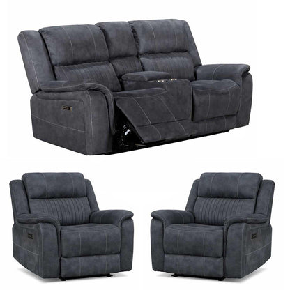 Cassandra Electric Recliner Sofa Range Grey Fabric USB 2 1 1