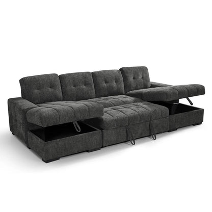 Luna U Shaped Sofa Bed Dual Storage Chaise Beige Grey or Teal