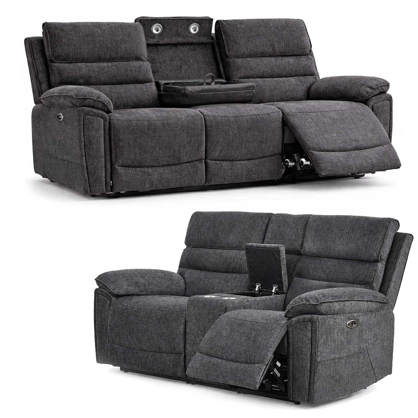 Sicily 3 + 2 Electric Power Grey Fabric Recliners Sofa Suite