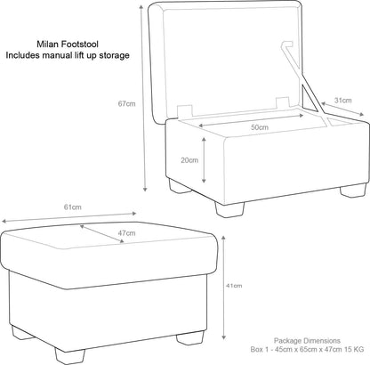 Milan Footstool With Storage Black Grey Mink