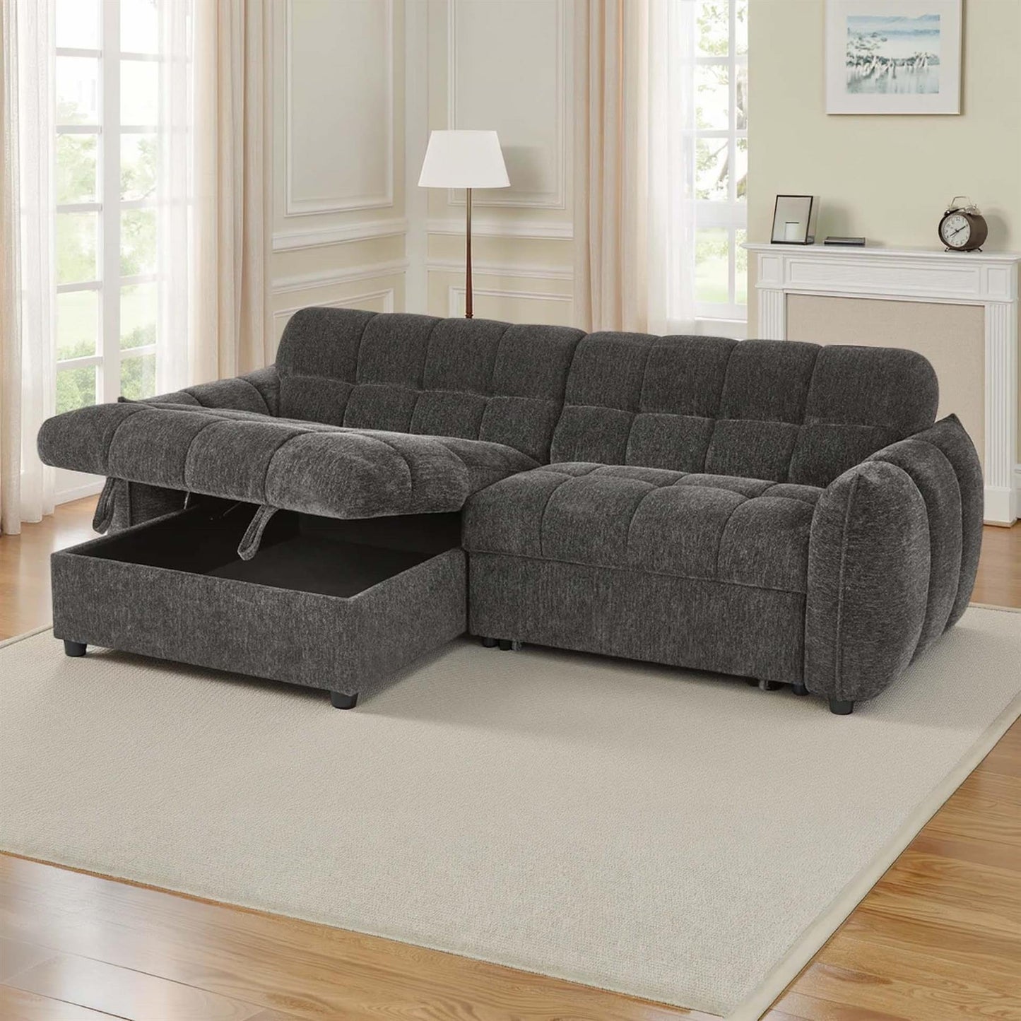 Fenton Universal Corner Sofa Bed with Storage Chaise Chenille Fabric