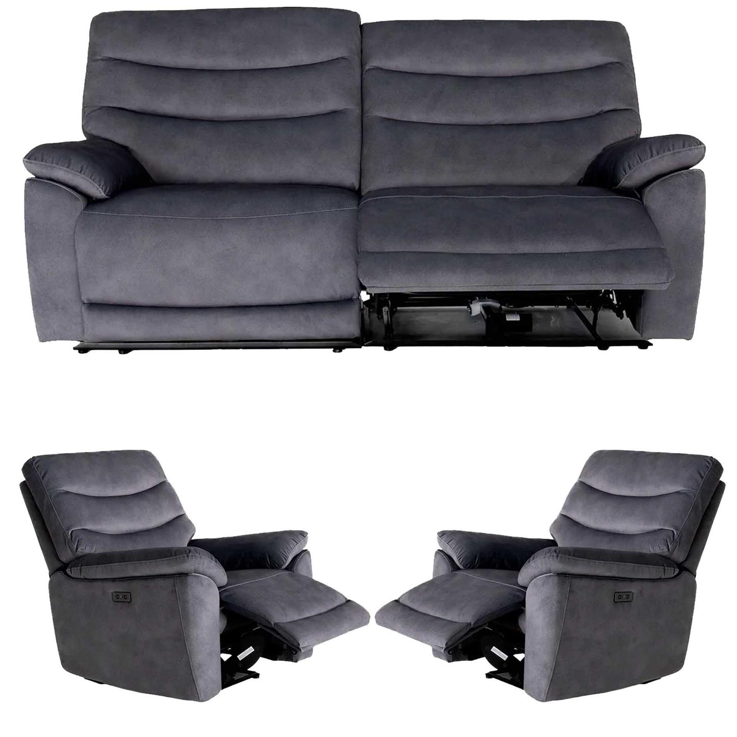 Tilly Electric Reclining 3 Piece Sofa Suite 3 + 1 + 1 Charcoal