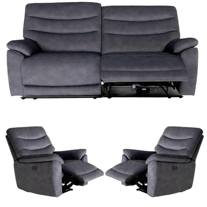 Tilly Electric Reclining 3 Piece Sofa Suite 3 + 1 + 1 Charcoal