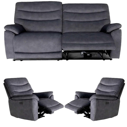 Tilly Electric Reclining 3 Piece Sofa Suite 3 + 1 + 1 Charcoal