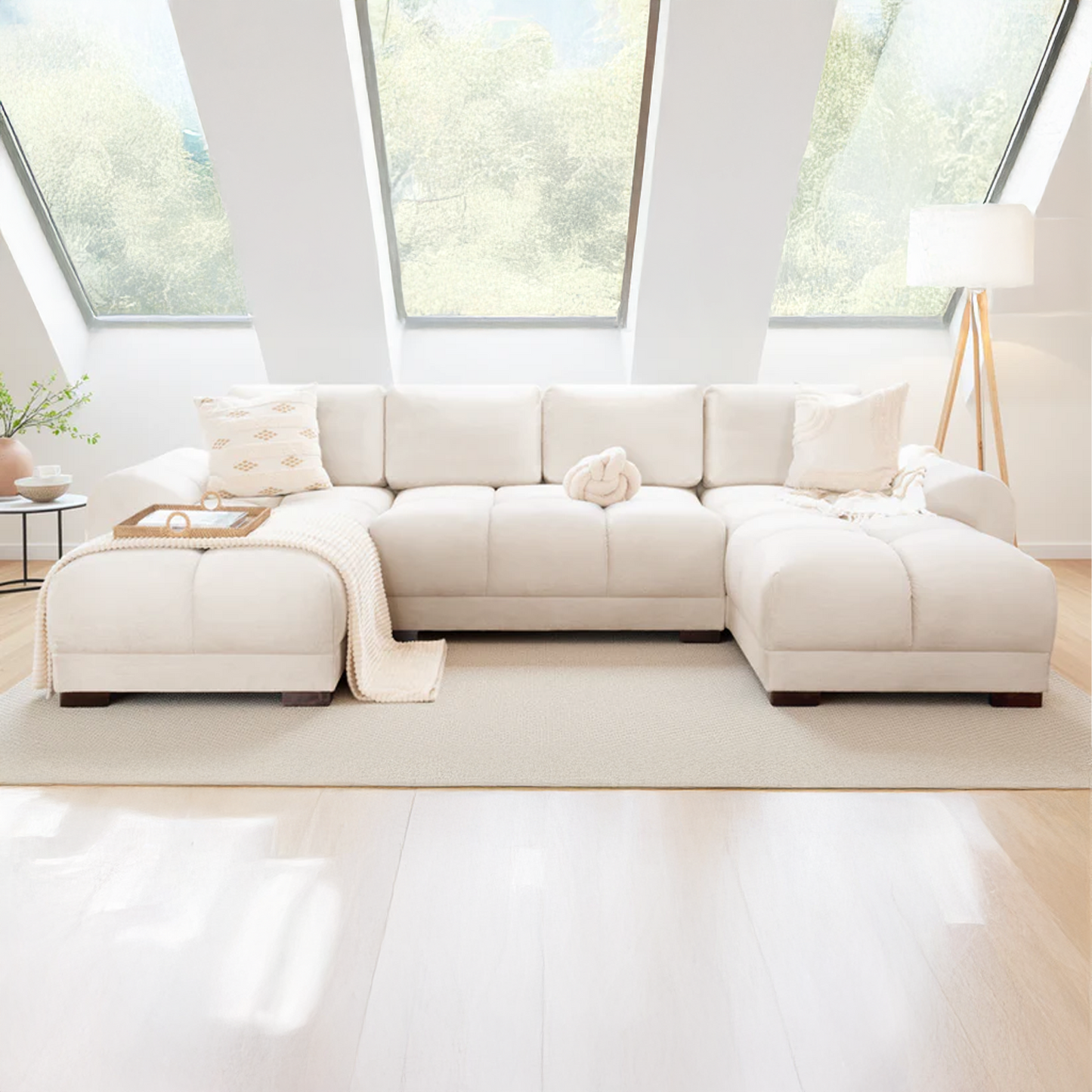 Zura Plush Velvet Large U Shaped 4 - 5 Seater Sofa  | Cream, Grey or Mocha