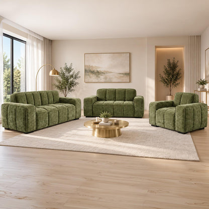 Preston 3 2 1 Sofa Suite Woven Fabric 3 Piece Set Beige Grey Olive