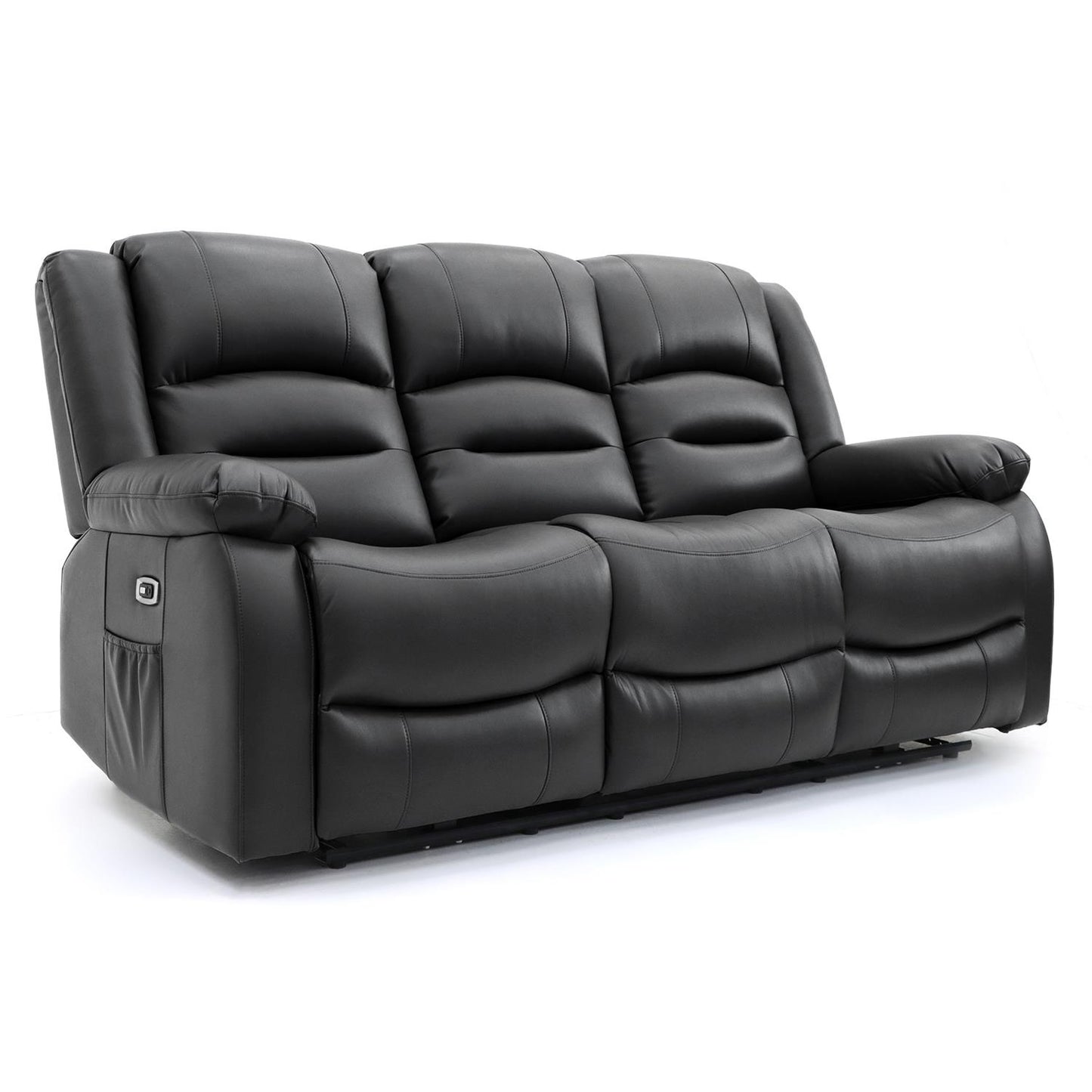 Arlo Leather Like Black or Grey 3 + 2 Electric Reclining Sofa Suite USB Charging + Drinks Tray