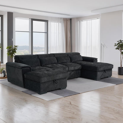 Large 4 5 Seater Fabric U Shaped Sofa Bed Tilting Headrest Storage