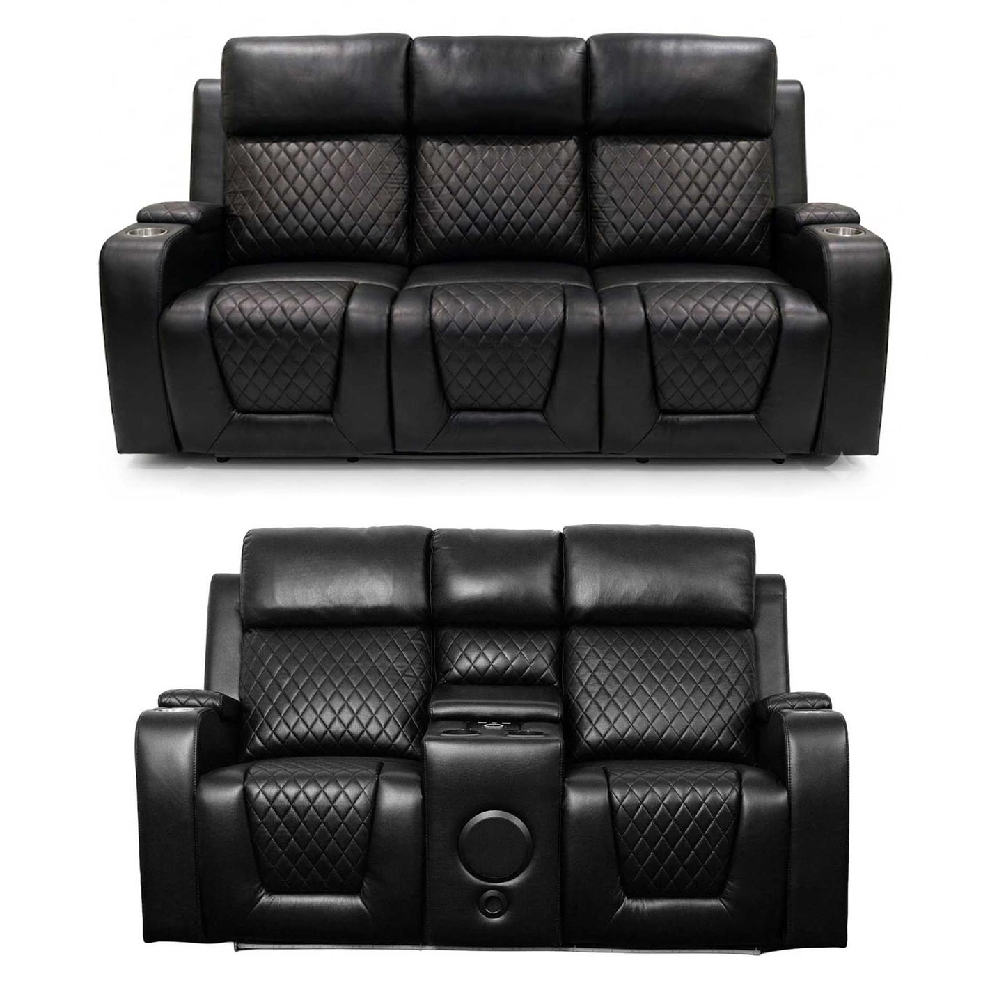 Felix Black or Grey Leather Electric Reclining Sofa Suite USB Cup Holder