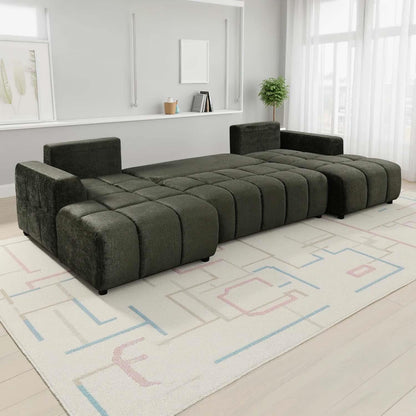 Stanford U Shaped Plush Velvet Sofa Bed Storage Beige Green or Grey
