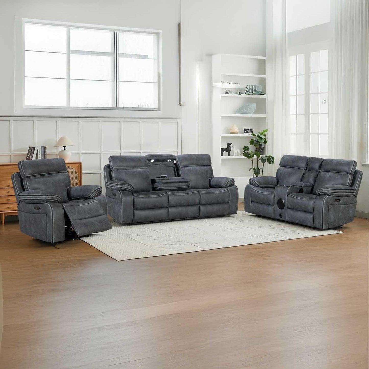 Tokyo LeatherAire Grey 3 + 2 + 1 Electric Recliner Sofas