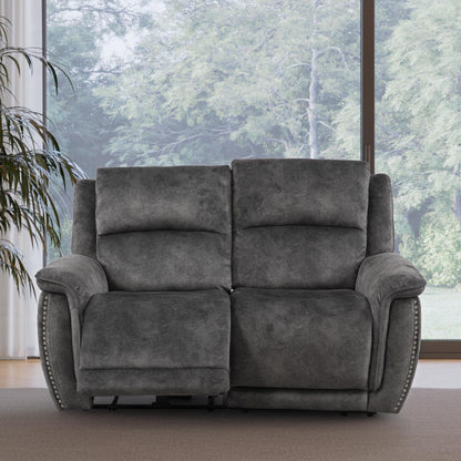 Mendoza Grey Plush Velvet Electric Reclining 2 Seater Sofa USB Charging