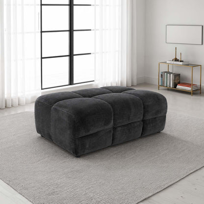 Jenson Large Plush Velvet Footstool Pouffe with Cross Stitch Detail