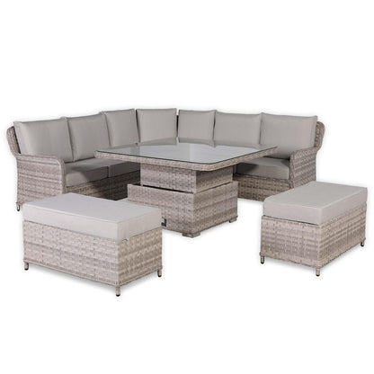 Rattan Garden Corner Sofa Set with Rising Dining Table and Bench