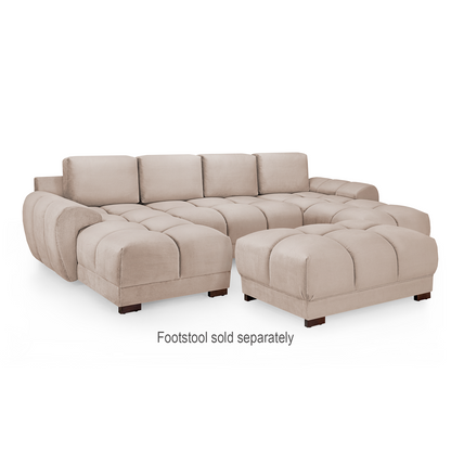 Zura Plush Velvet Large U Shaped 4 - 5 Seater Sofa  | Cream, Grey or Mocha