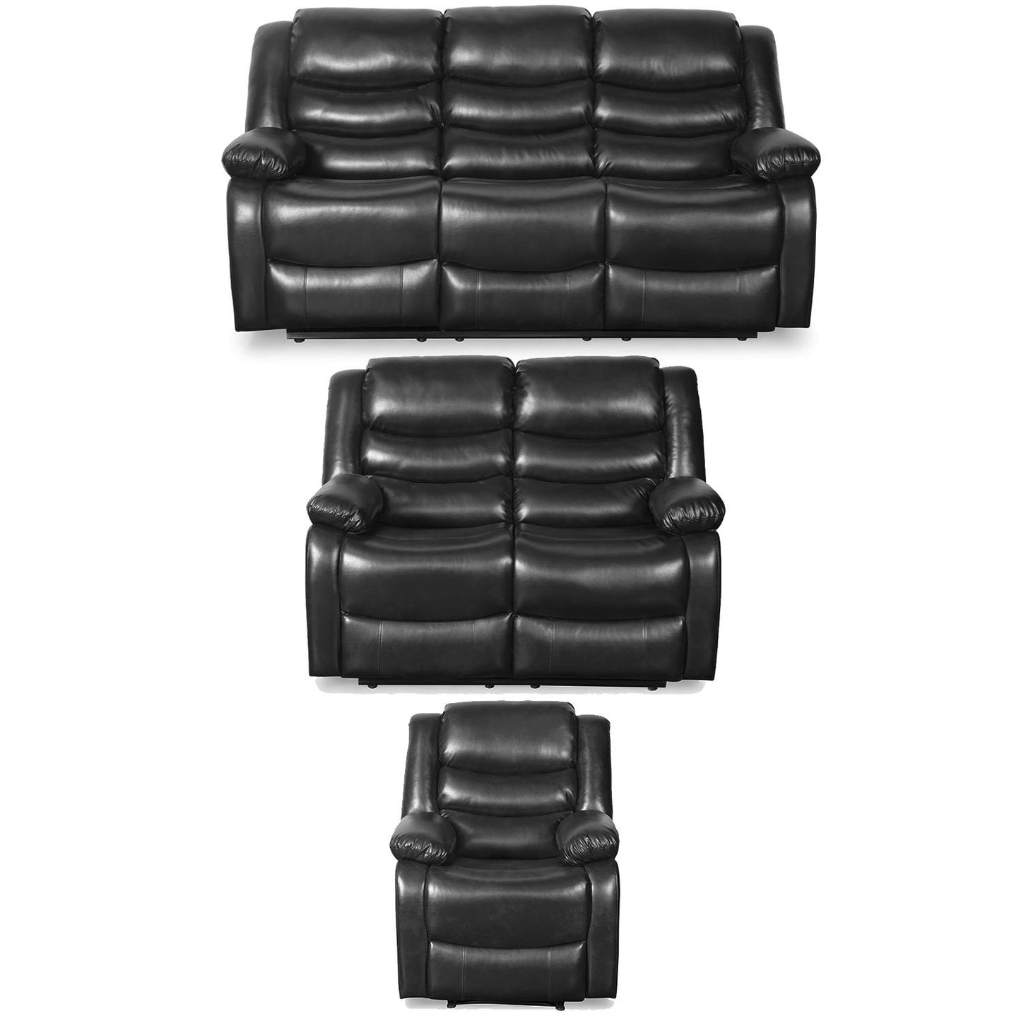 Cortland Leather Look 3 Piece Sofa Suite Manual Reclining Black or Brown