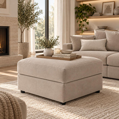 Mercer Plush Velvet Footstool Grey or Beige Padded Footrest