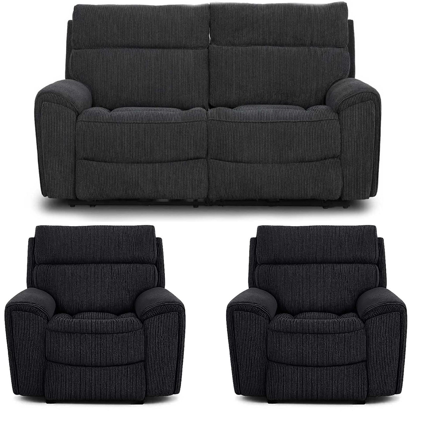 Lois Electric Reclining 3 Piece Sofa Suite 2 + 1 + 1 Black
