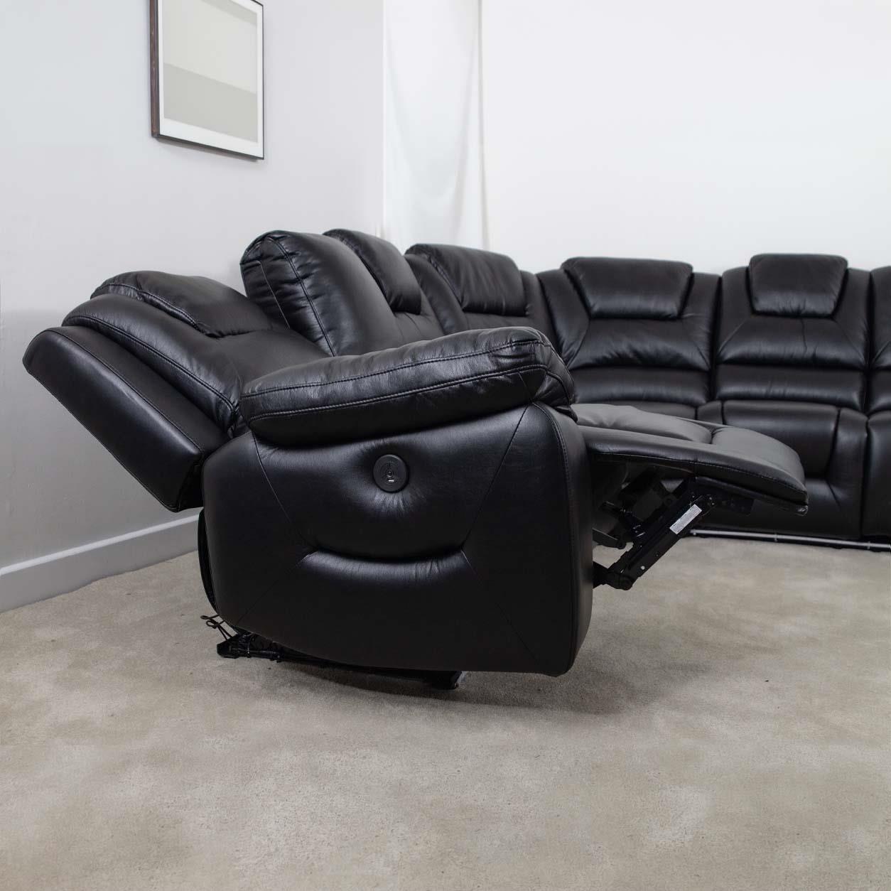 Oxbridge 5 Seater Electric Recliner Corner Sofa LED USB Black or Grey