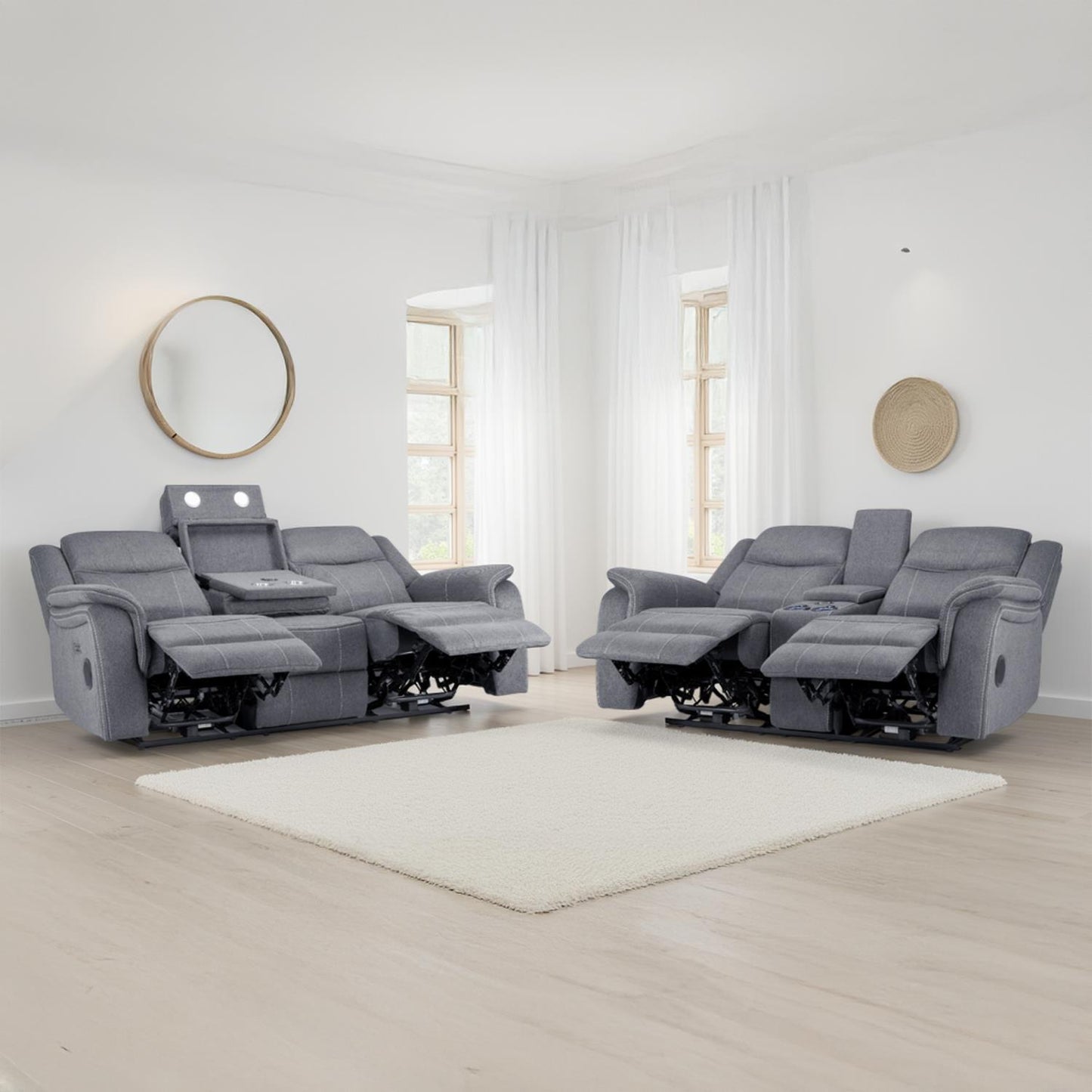 Orlando Grey Fabric 3 + 2 Electric Reclining Sofa Suite USB Charging