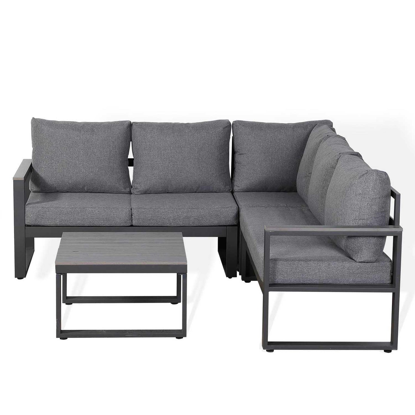 L Shaped Aluminium Grey Frame + Coffee Table Outdoor Garden Furniture