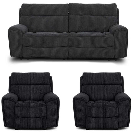 Lois Electric Reclining 3 Piece Sofa Suite 3 + 1 + 1 Black