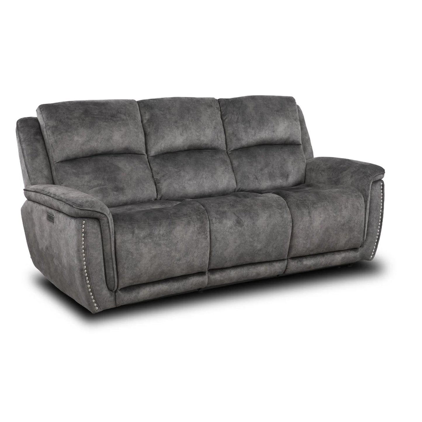 Mendoza Grey Plush Velvet Electric Reclining 3 Seater Sofa USB Charging