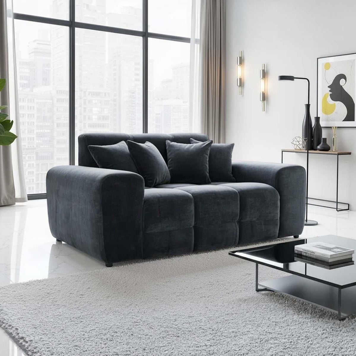 Jenson 2 Seater Plush Velvet Sofa with Deep Seats & Boxed Arms