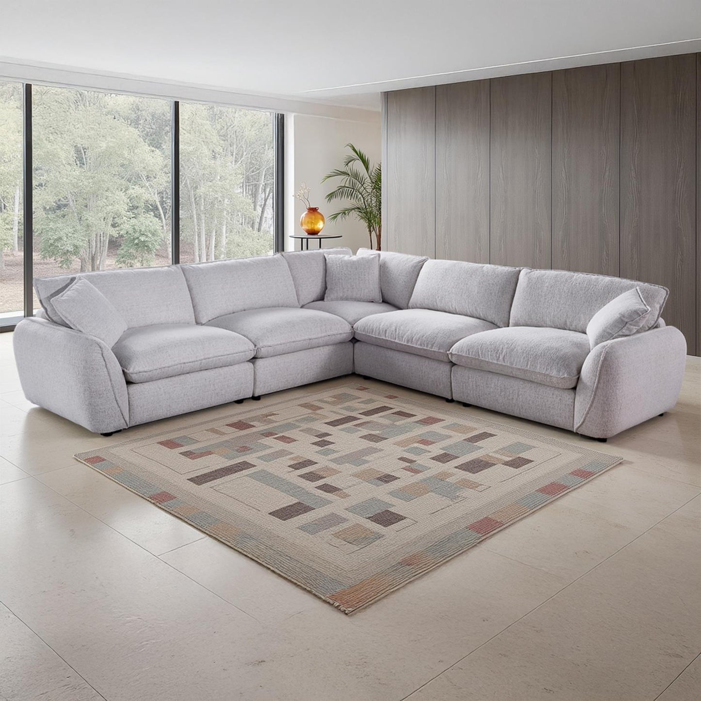 Berti Fabric Beige Grey L Shaped 5 Seater Corner Sofa