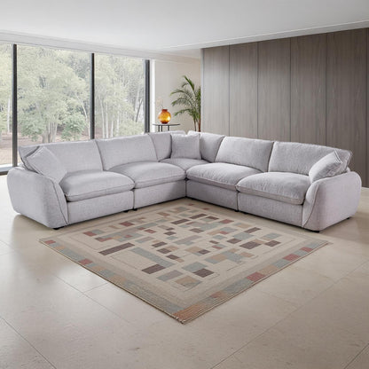 Berti Fabric Beige Grey L Shaped 5 Seater Corner Sofa