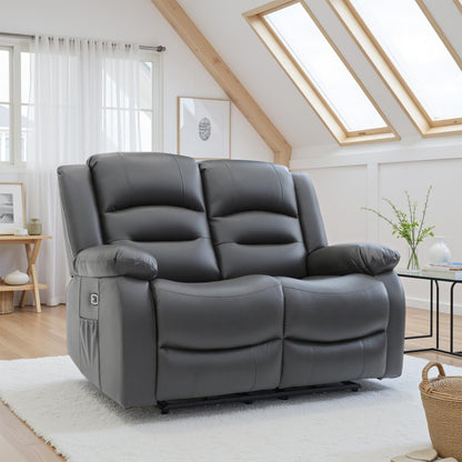 Arlo Leather Like Black or Grey 3 + 2 Electric Reclining Sofa Suite USB Charging + Drinks Tray