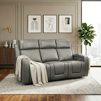 Felix Black or Grey Leather Electric Reclining Sofa Suite USB Cup Holder