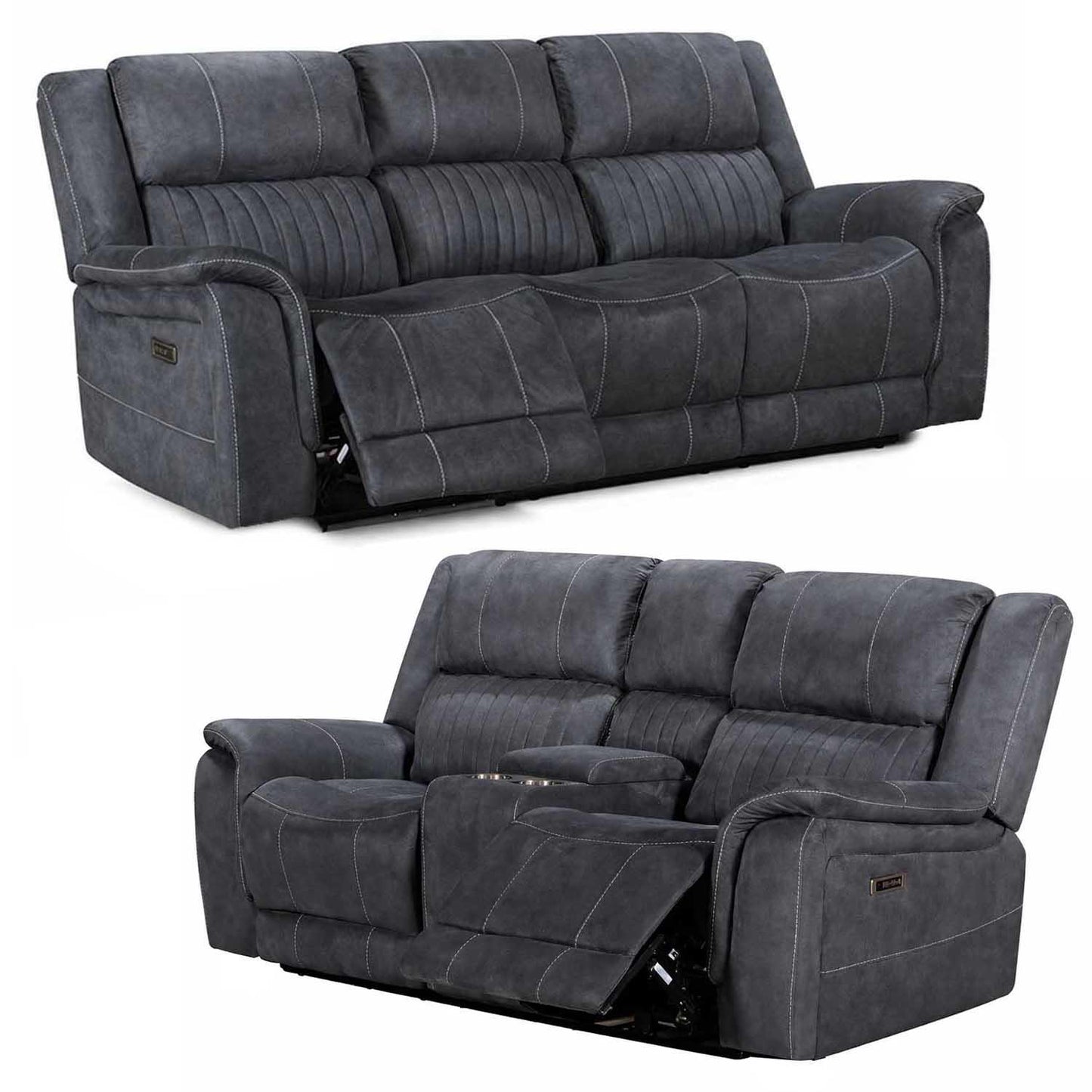 Cassandra 3 + 2 Electric Recliner Sofa Set Grey Fabric USB