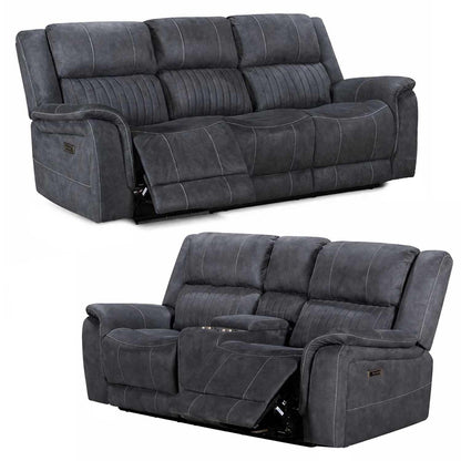 Cassandra 3 + 2 Electric Recliner Sofa Set Grey Fabric USB