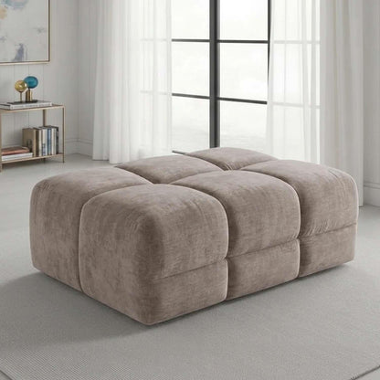 Jenson Large Plush Velvet Footstool Pouffe with Cross Stitch Detail