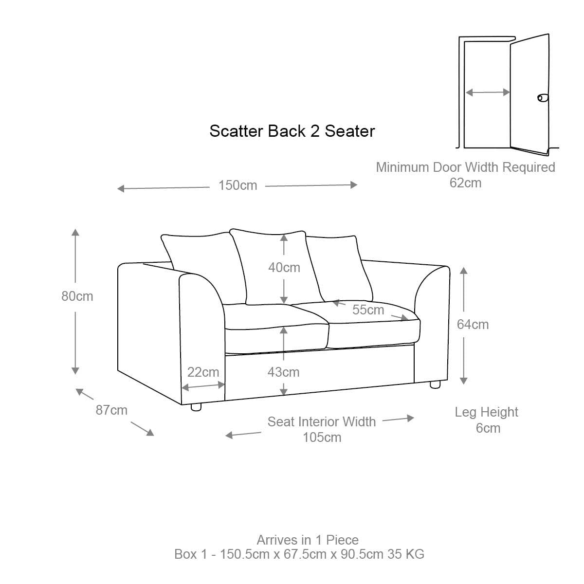 Casper Chenille Fabric 2 Seater Sofa