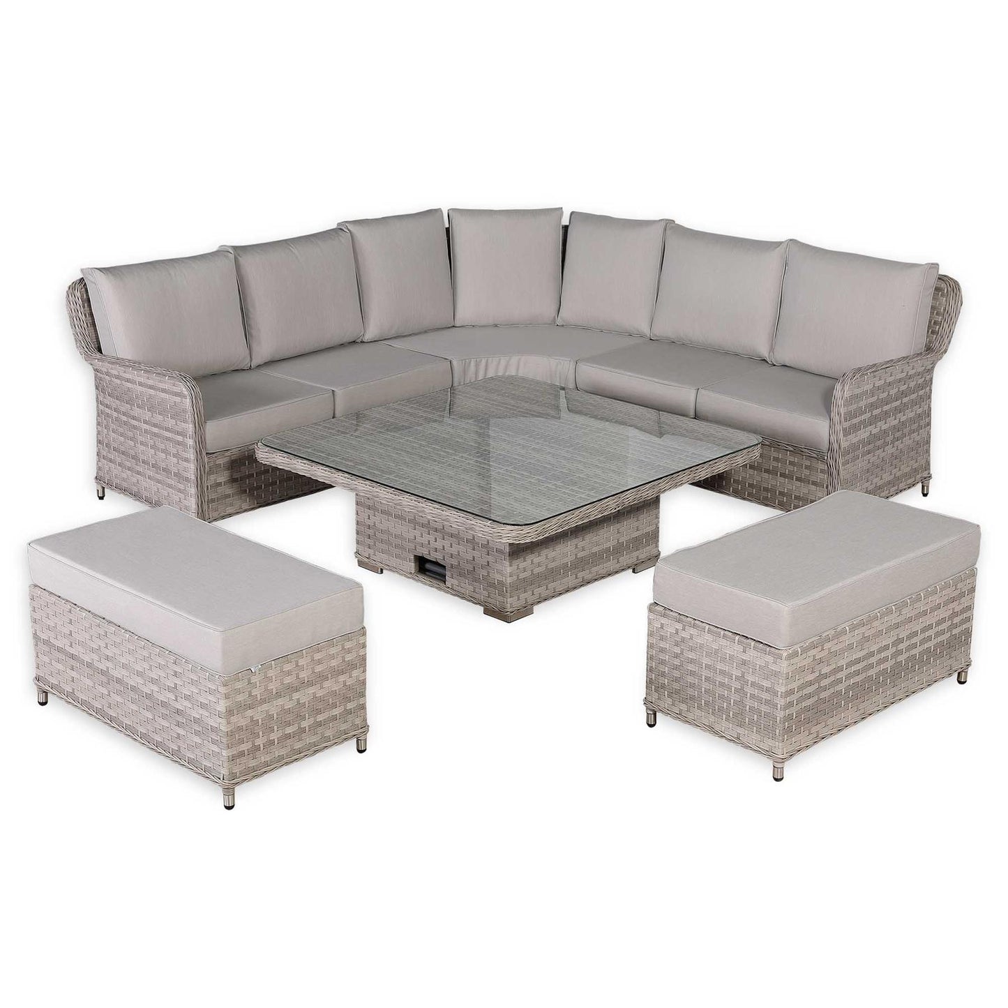 Rattan Garden Corner Sofa Set with Rising Dining Table and Bench
